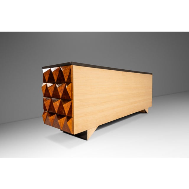 1970s Rare Brutalist Space Age Sculptural Diamond Faced 8-Drawer Dresser / Sideboard W/ Leather Top, Italy, C. 1970s For Sale - Image 5 of 16