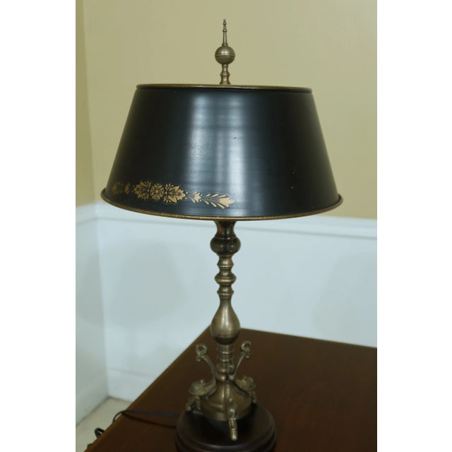 Brass 1990s Brass Dolphin Design Table Lamp W/ Toleware Shade For Sale - Image 8 of 10