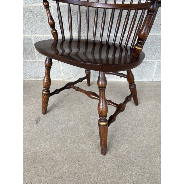 Hitchcock New London Model Oak Paint Decorated Arm Chairs - A Pair For Sale - Image 9 of 11