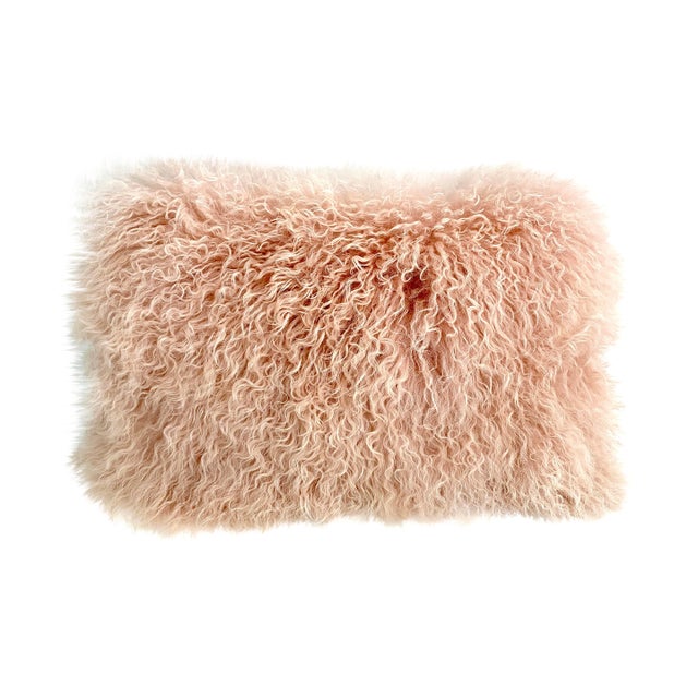 Tibetan Pink Curly Lamb Pillow W/ Down Insert For Sale