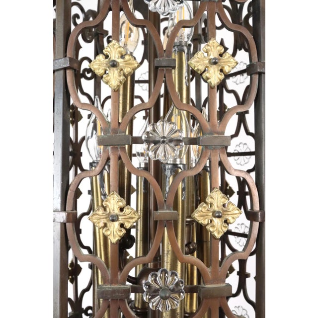 Metal Early 20th Century Wrought Bronze Spanish Revival Pendant Light For Sale - Image 7 of 12