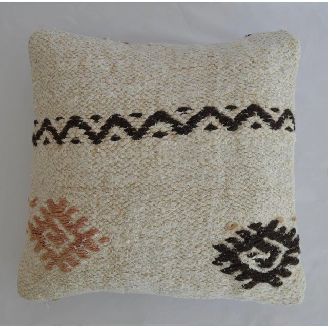 1960s Primitive Pattern Turkish Kilim Rug Pillow Cover For Sale - Image 5 of 5