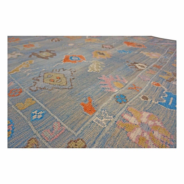 21st Century Turkish Oushak 9x12 Gray, Orange & Slate Blue Handmade Area Rug #A.C.201 For Sale - Image 9 of 11