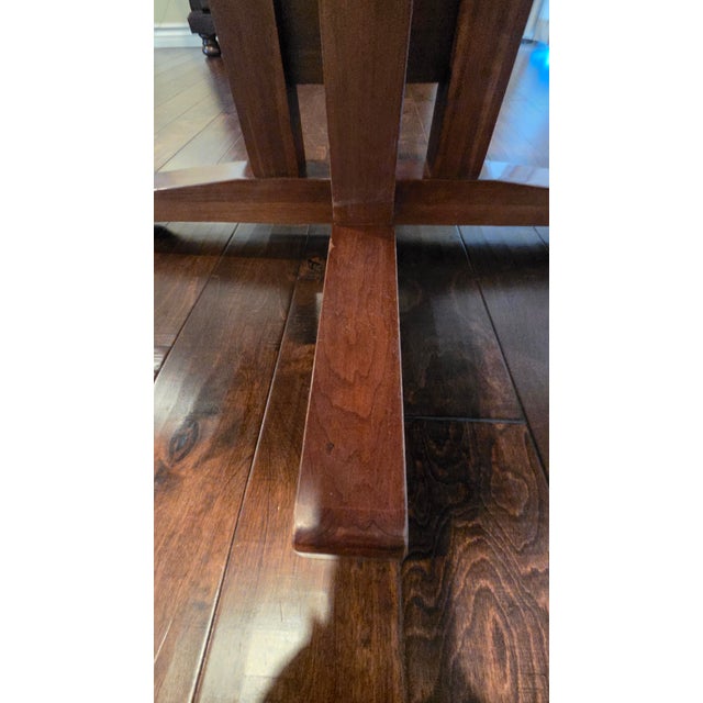 1980s Ethan Allen Solid Cherry Wood Pedestal Extension Dining Table With Glass Top For Sale - Image 14 of 15