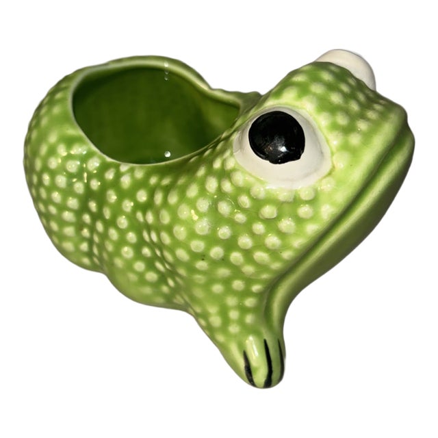 Vintage MCM Mottahedeh Jean Rogers Style Frog Green Hobnail Cachepot Planter For Sale