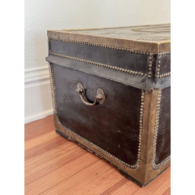 19th Century 19th C English Leather & Camphor Wood Trunk For Sale - Image 5 of 10