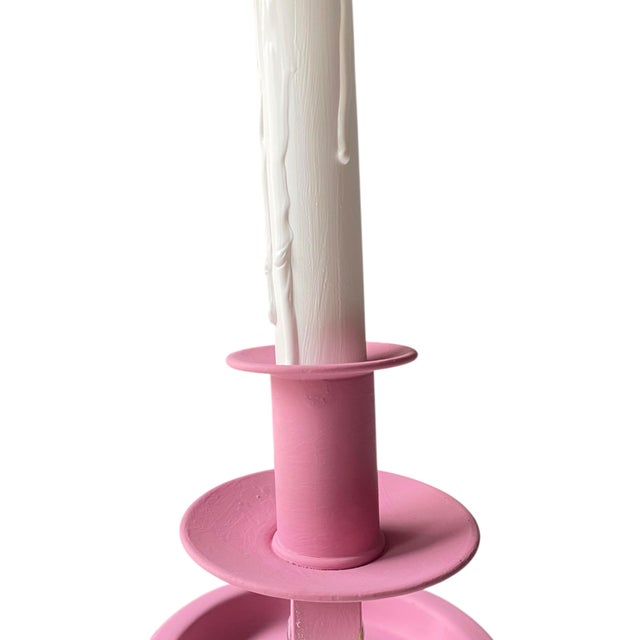 Single Candle Bouillotte Table Lamp in Farrow & Ball Rangwali For Sale - Image 4 of 5