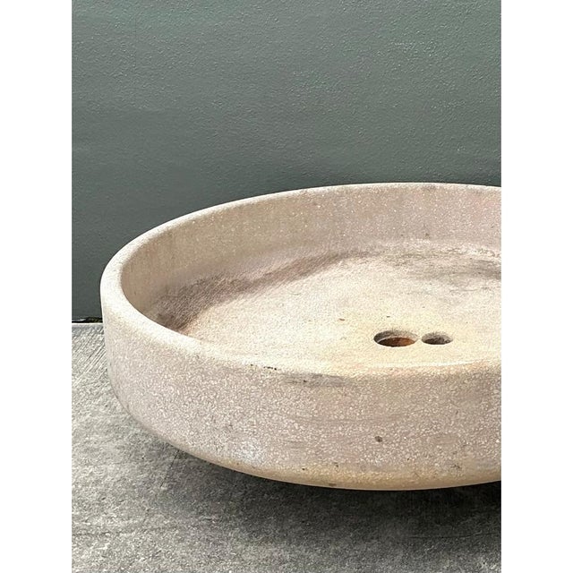 Stone Vintage Monumental Stone Disc Garden Planter For Sale - Image 7 of 11