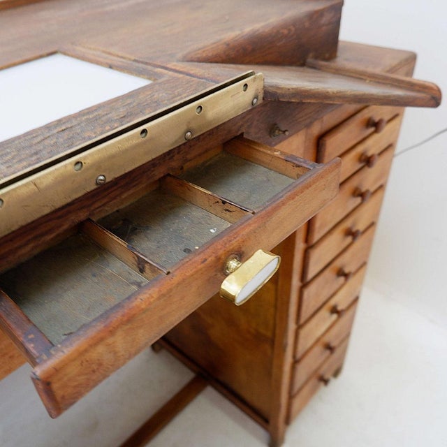Industrial Watchmaker's Workbench with Illuminated Glass Top from Auxilia, 1930s For Sale - Image 3 of 16