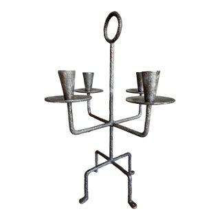 30s Tommi Parzinger for Rena Rosenthal Hammered Bronze Candelabrum Brutalist Four-Arm Candle Holder For Sale