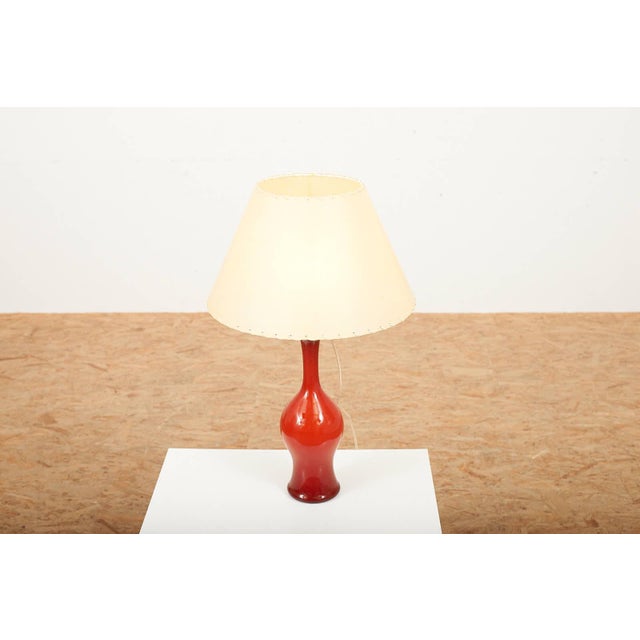 Venini Model 3656 Table Lamp in Red Murano Glass and Parchment Shade from Paolo Venini, 1952 For Sale - Image 4 of 12