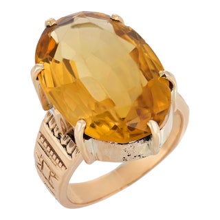 Mid 20th Century Retro 9.00 Carat Citrine 14k Rose Gold Cocktail Ring, Size 5.25 For Sale