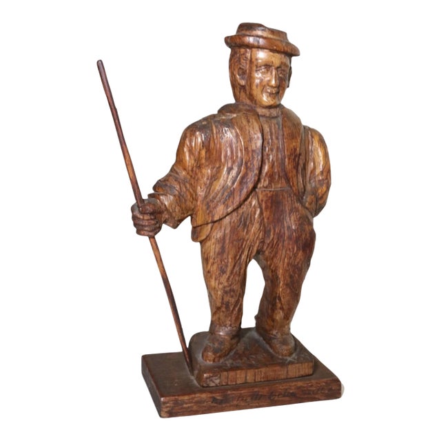 Antique 1751 Folk Art Hand Carved Wood Figural Jaeger Man Sculpture Statue For Sale