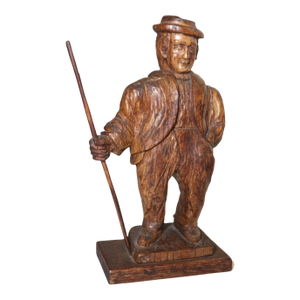 Antique 1751 Folk Art Hand Carved Wood Figural Jaeger Man Sculpture Statue