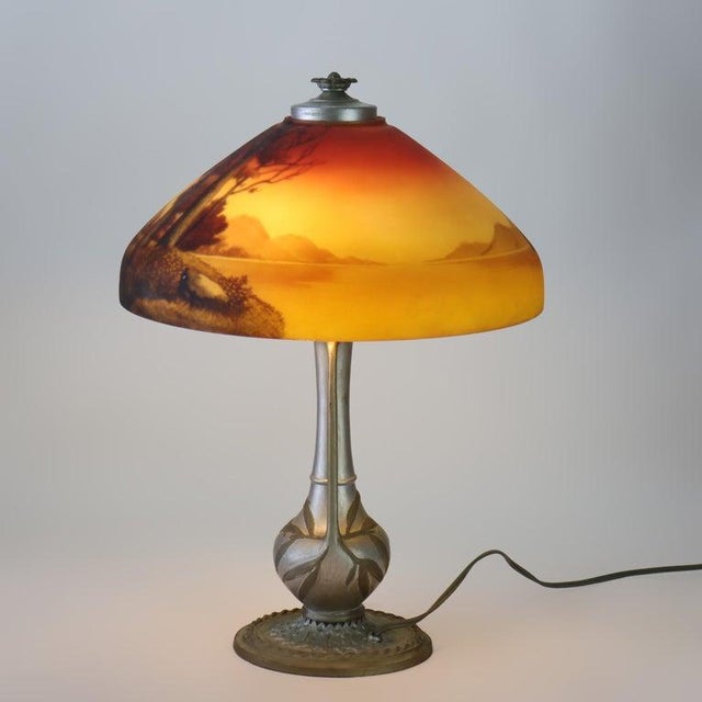 Antique Phoenix Reverse Painted Table Lamp With Landscape Scene C1920 For Sale - Image 6 of 7