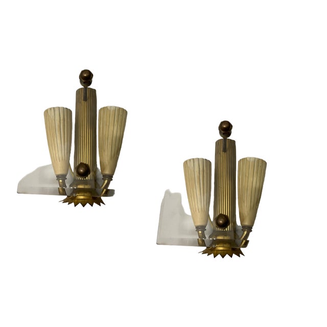 Glass & Brass Sconces from Fontana Arte, 1950s, Set of 2 For Sale