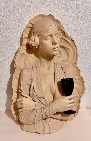 Marc Sijan, Marc Sijan Hyperrealist Contemporary Plaster Sculpture Woman and Champagne Glass, 1986
