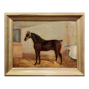 Portrait of Lord Drewton an Arabian Racehorse-19th C. Oil Painting by Albert Clark