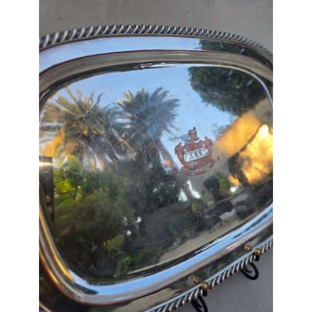 Large Silver Plated Tray With Handles For Sale - Image 9 of 15