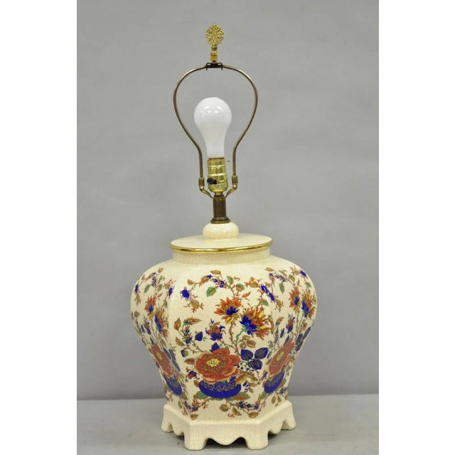 Vintage Oriental Porcelain Hexagonal Flower Decorated Ginger Jar Table Lamp For Sale - Image 12 of 12