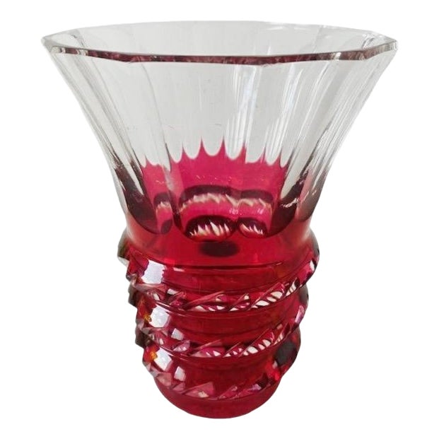 Red and Transparent Crystal Vase from Val Saint Lambert, 1950s For Sale