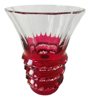 Red and Transparent Crystal Vase from Val Saint Lambert, 1950s