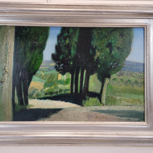 René Genis, The Alley of the Cypresses, 1970s, Oil on Canvas For Sale - Image 6 of 18