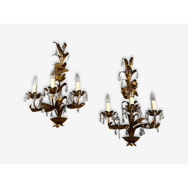 1950s 1950sFrench Marie Therese Style, Cherub Wall Sconces, Gilt-Brass, Crystal - a Pair For Sale - Image 5 of 12