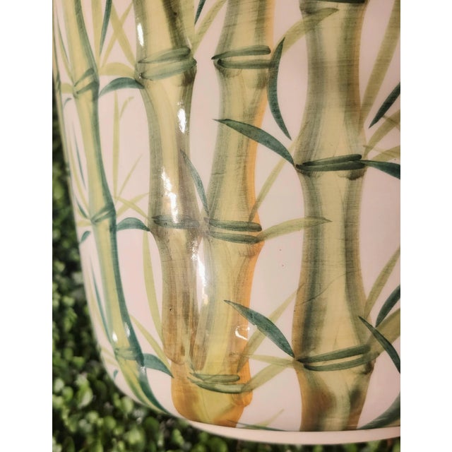 Fitz and Floyd Vintage Italian Large Painted Green Bamboo Decorative Flower Planter Pot For Sale - Image 4 of 8