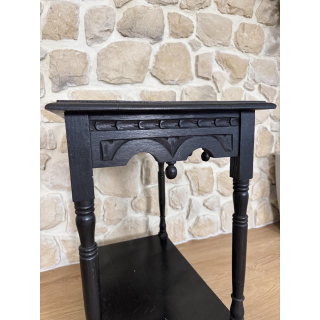 Wood Antique Gothic Ebonised Carved Lowboy Hallway Console Table, 1890s For Sale - Image 7 of 9