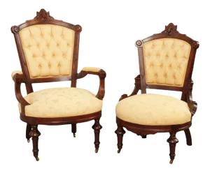 Antique Victorian His & Hers Walnut Armchairs - A Pair