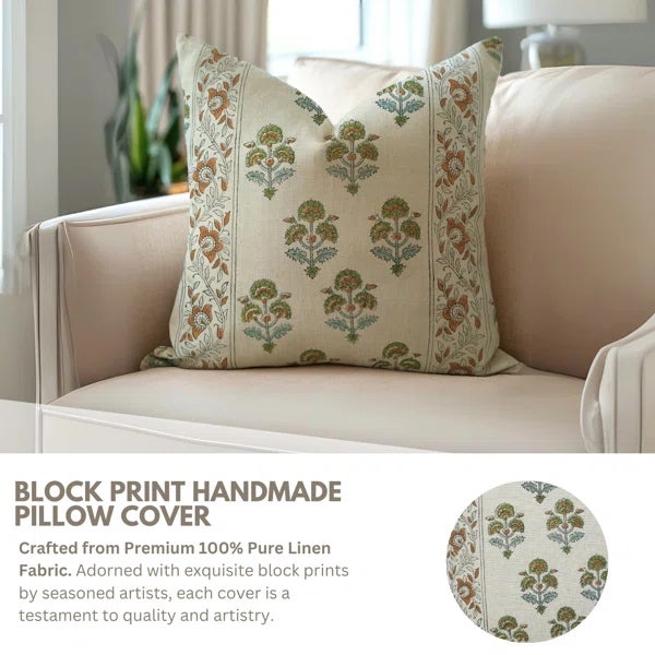 Add a touch of artisanal beauty to your home with this handmade block print cushion cover from Fabdivine. Crafted from...