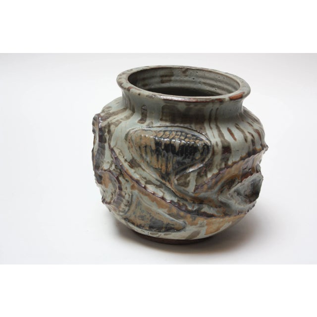 Large, decorative stoneware planter or vase by English ceramicist, David Lane of Abington Pottery. This studio piece, made...