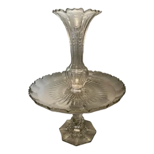 Antique 19th Century Cut Glass Epergne Centerpiece With Etched Shield