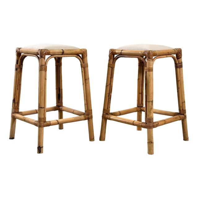 Vintage Bamboo Bar Stools, 1970s, Set of 2 For Sale