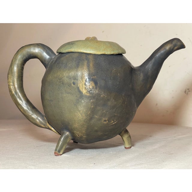 Japanese Antique Signed Japanese 3 Piece Studio Green Pottery Teapot Set Sugar Creamer For Sale - Image 3 of 18