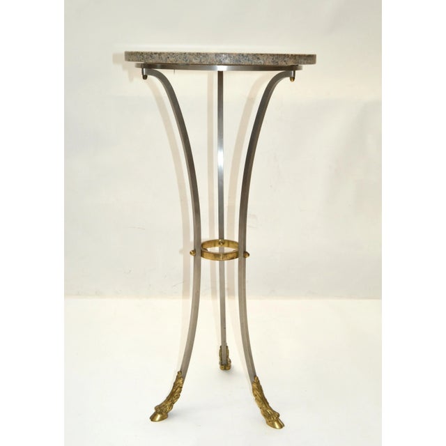 French Maison Jansen French Neoclassical Steel & Bronze Hoof Feet Pedestal Drink Table For Sale - Image 3 of 13