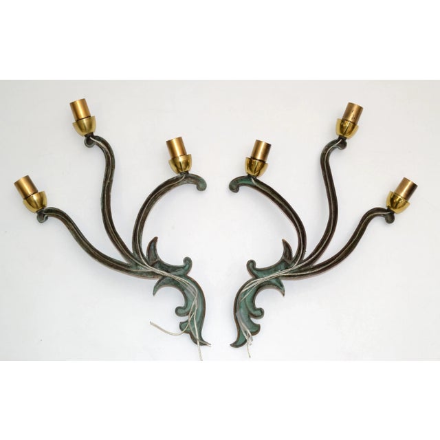 Riccardo Scarpa Bronze Sconces & Shades, Wall Lights Art Deco Italy 1950 - Pair For Sale - Image 10 of 13