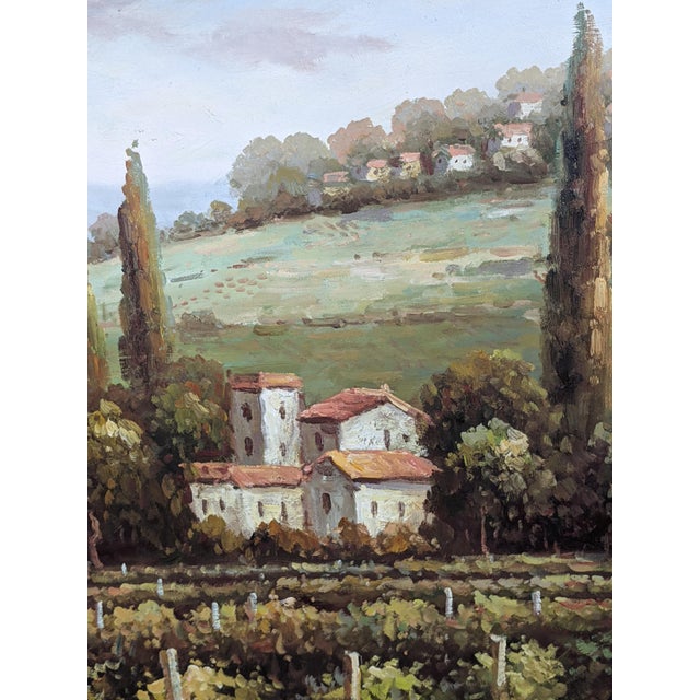 Late 20th Century Late 20th Century Monumental Signed B. Andrews Tuscan Vineyard Landscape Oil Painting, 54" For Sale - Image 5 of 18