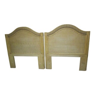 1980s Rattan and Bamboo Beige Color Twin Headboard Set of 2 For Sale