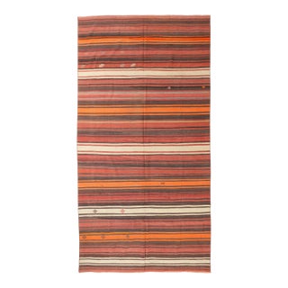Large Vintage Striped Kilim Rug - 6`6″ X 12`3″ Ft. For Sale