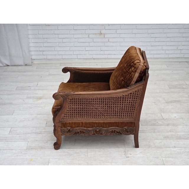 Danish Armchair in Velour and Carved Ash, 1930s For Sale - Image 18 of 18