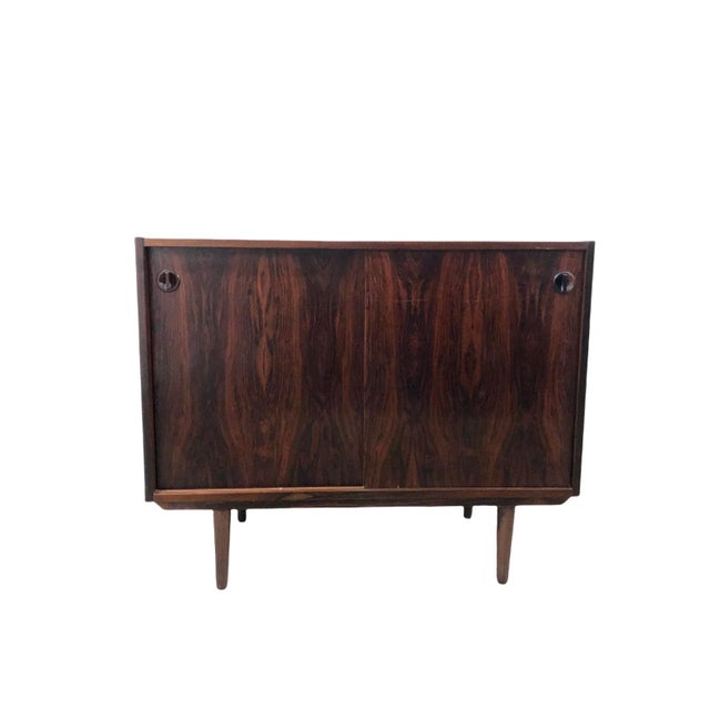Brown Vintage Danish Mid Century Modern Record Media Cabinet or Credenza in Style of Kai Kristiansen. Uk Import For Sale - Image 8 of 8