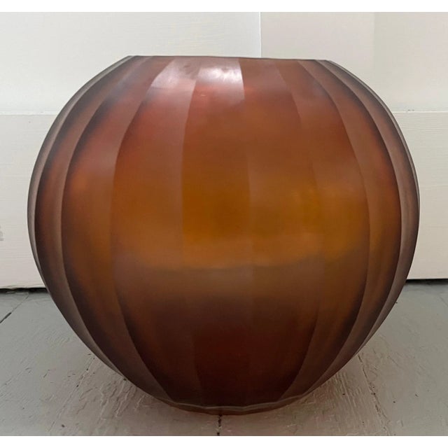 French Art Deco Amber Glass Faceted Rose Bowl Vase For Sale - Image 12 of 13