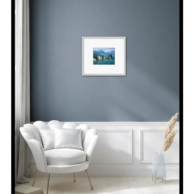 Blue Lake Como Italy Original Oil Painting Landscape Wall Decor For Sale - Image 8 of 12