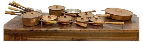 Early 20th Century French Copper Lidded Pots, 1930, Set of 14