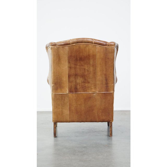 English Brown Leather Wing Chair For Sale - Image 4 of 10