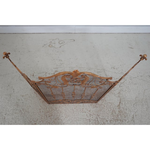 Vintage Three Panel Iron Frame Gold Painted Fireplace Screen For Sale - Image 4 of 14