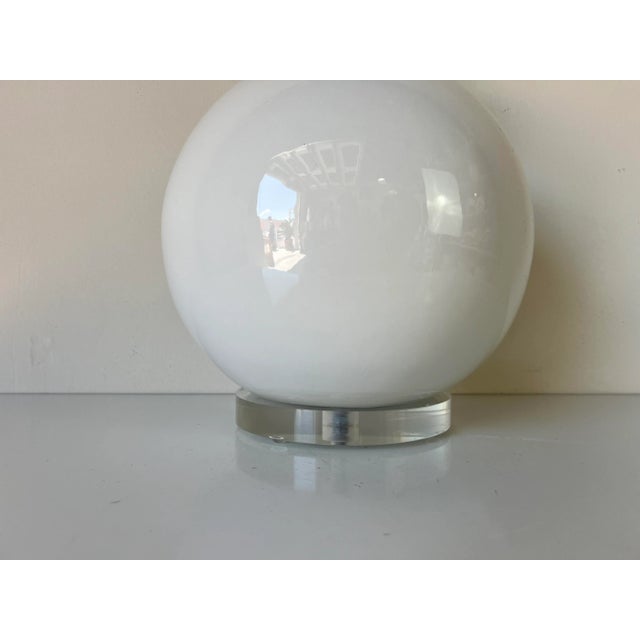 Postmodern 80's Postmodern Sphere Ball - Shape Ceramic Table Lamp on Lucite Base/Sold For Sale - Image 3 of 12