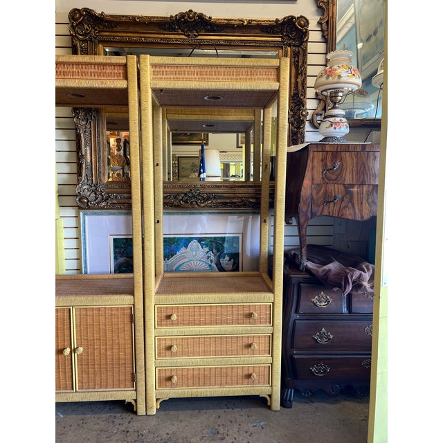 Boho Chic Vintage Henry Link for Lexington Rattan and Wicker Etageres - A Pair For Sale - Image 3 of 6